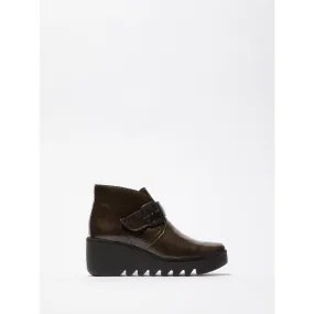 Fly BIRT397 Rock Ladies Green Patent Leather Buckle Ankle Boots