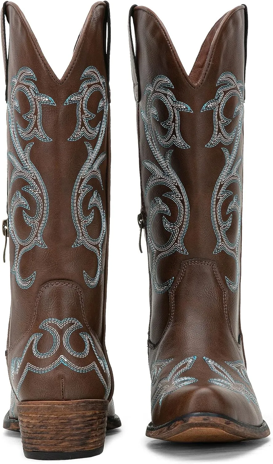 Jeossy 9808 Cowboy Boots for Women Wide Calf, Mid Calf Cowgirl Boots with Low Heel, Western Shoes with Side Zipper