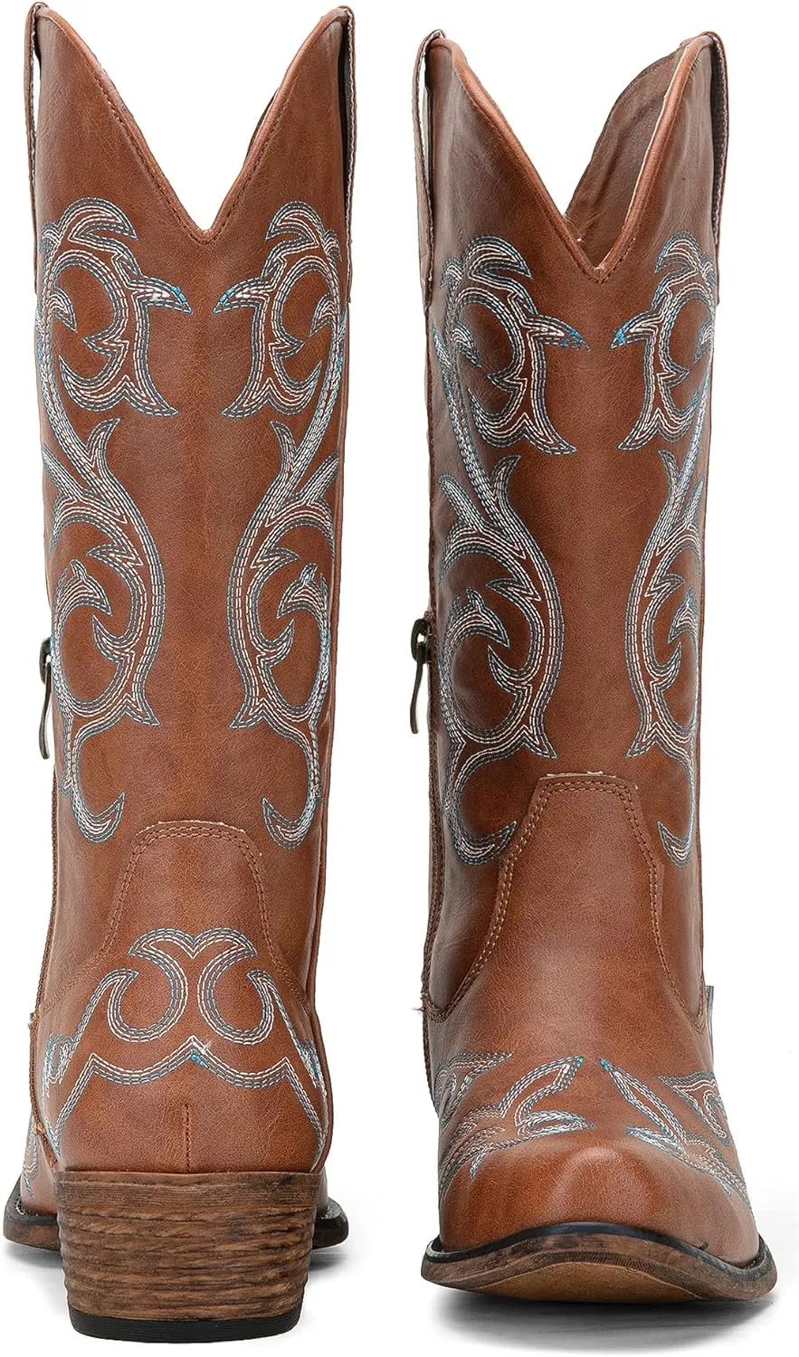 Jeossy 9808 Cowboy Boots for Women Wide Calf, Mid Calf Cowgirl Boots with Low Heel, Western Shoes with Side Zipper