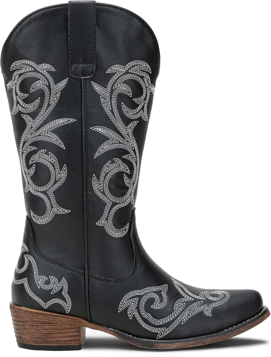 Jeossy 9808 Cowboy Boots for Women Wide Calf, Mid Calf Cowgirl Boots with Low Heel, Western Shoes with Side Zipper