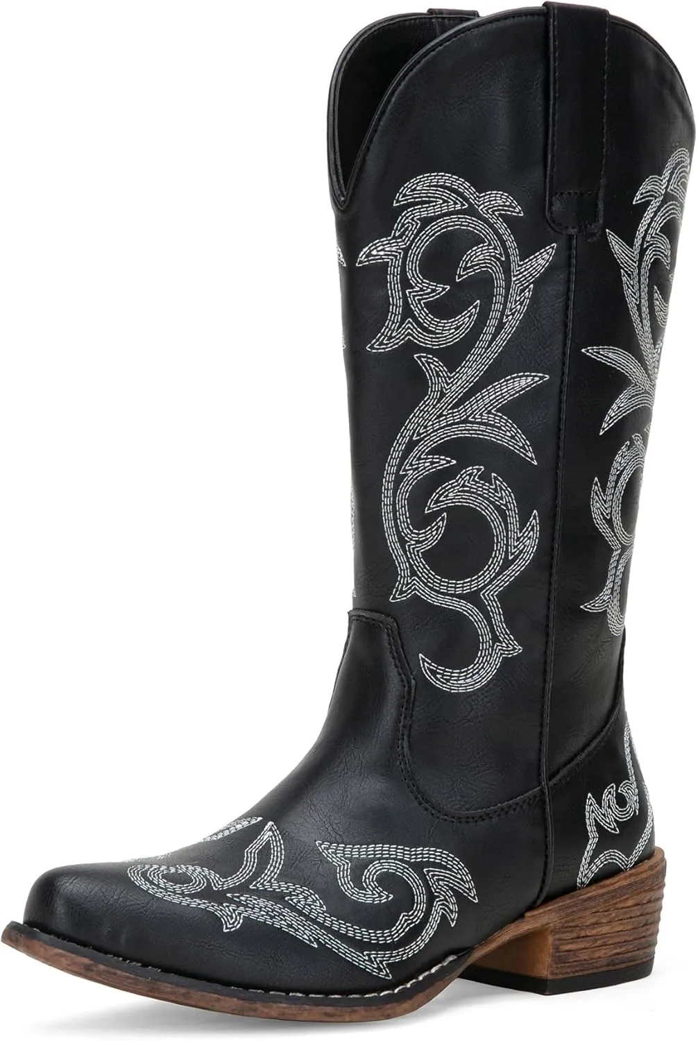 Jeossy 9808 Cowboy Boots for Women Wide Calf, Mid Calf Cowgirl Boots with Low Heel, Western Shoes with Side Zipper