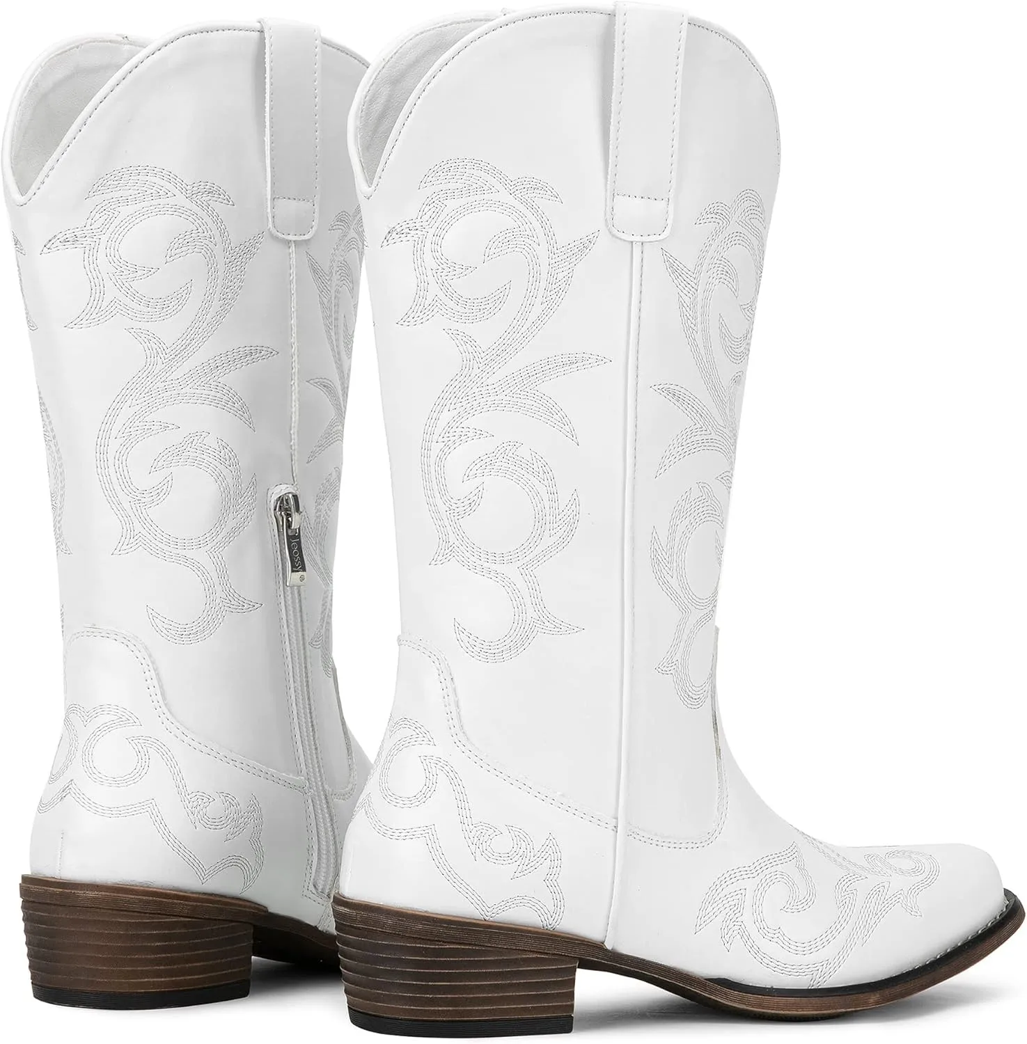 Jeossy 9808 Cowboy Boots for Women Wide Calf, Mid Calf Cowgirl Boots with Low Heel, Western Shoes with Side Zipper