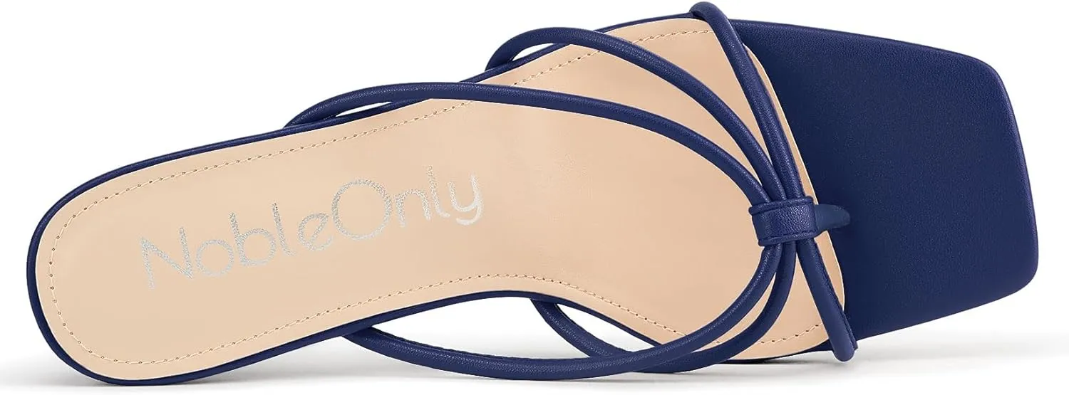 NobleOnly Womens Strappy Kitten Heels Square Open Toe Thong Heels Flip Flop Heels Dress Prom Slip-on Mule Heels 2.6 Inches Heels