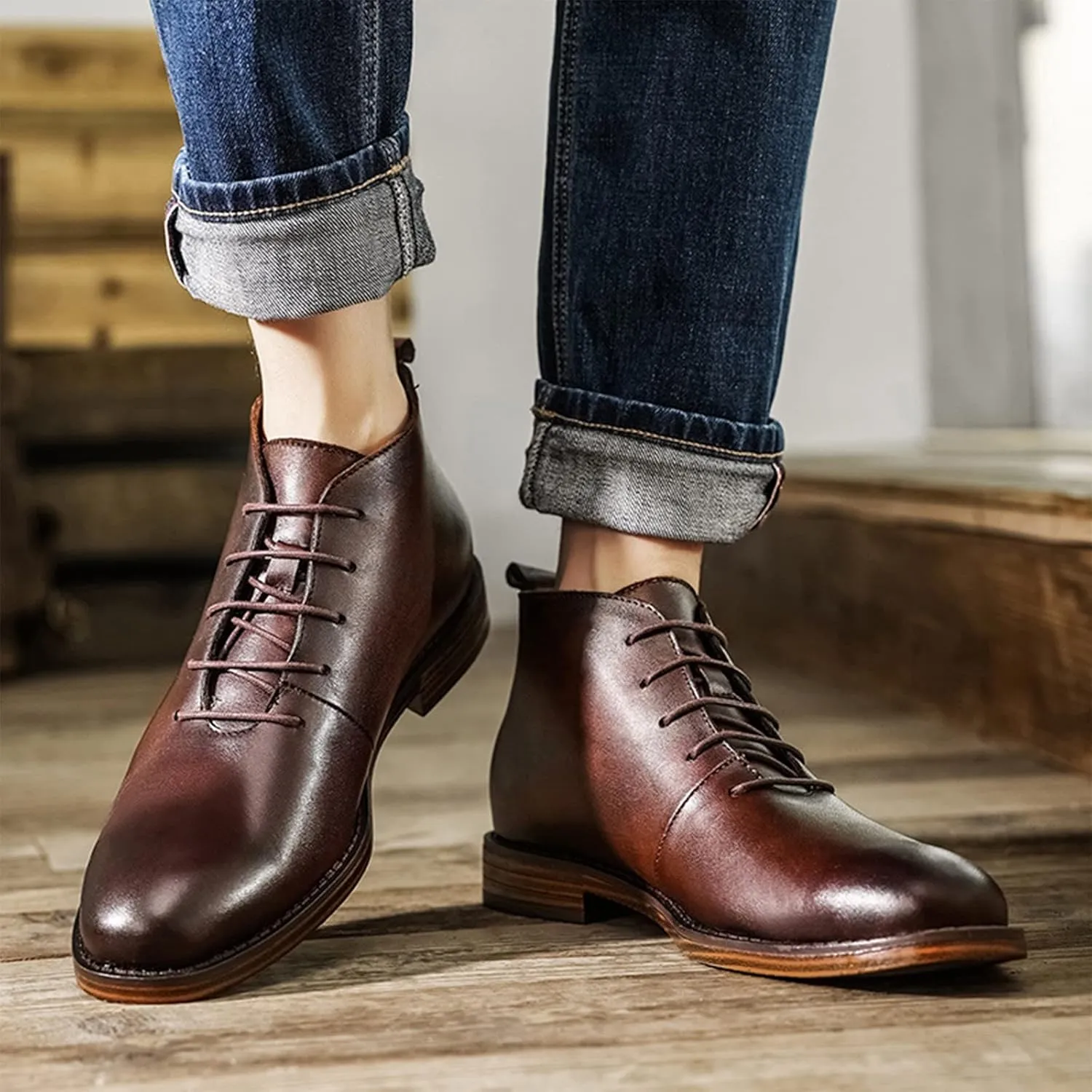 rismart Dress Stylish Boots Men Leather Ankle High Winter Shoes