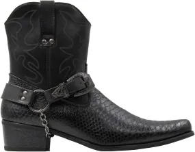 Stylish & Comfort Shoes Men's Belt Buckle Metal Chain Snake Pattern With Side Zipper Cowboy Boots