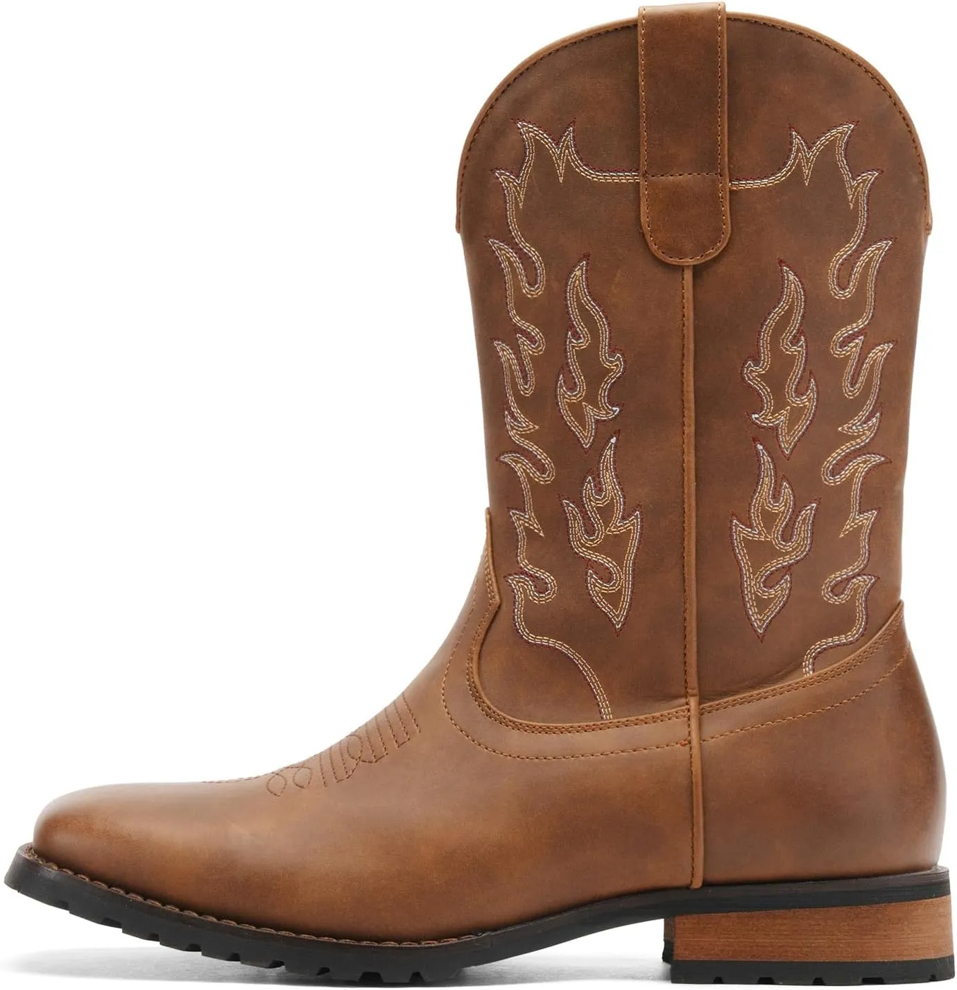 Western Cowboy Boots for Men Embroidered Square Toe Comfortable Chunky Heel Fashionable Retro Stylish Boots