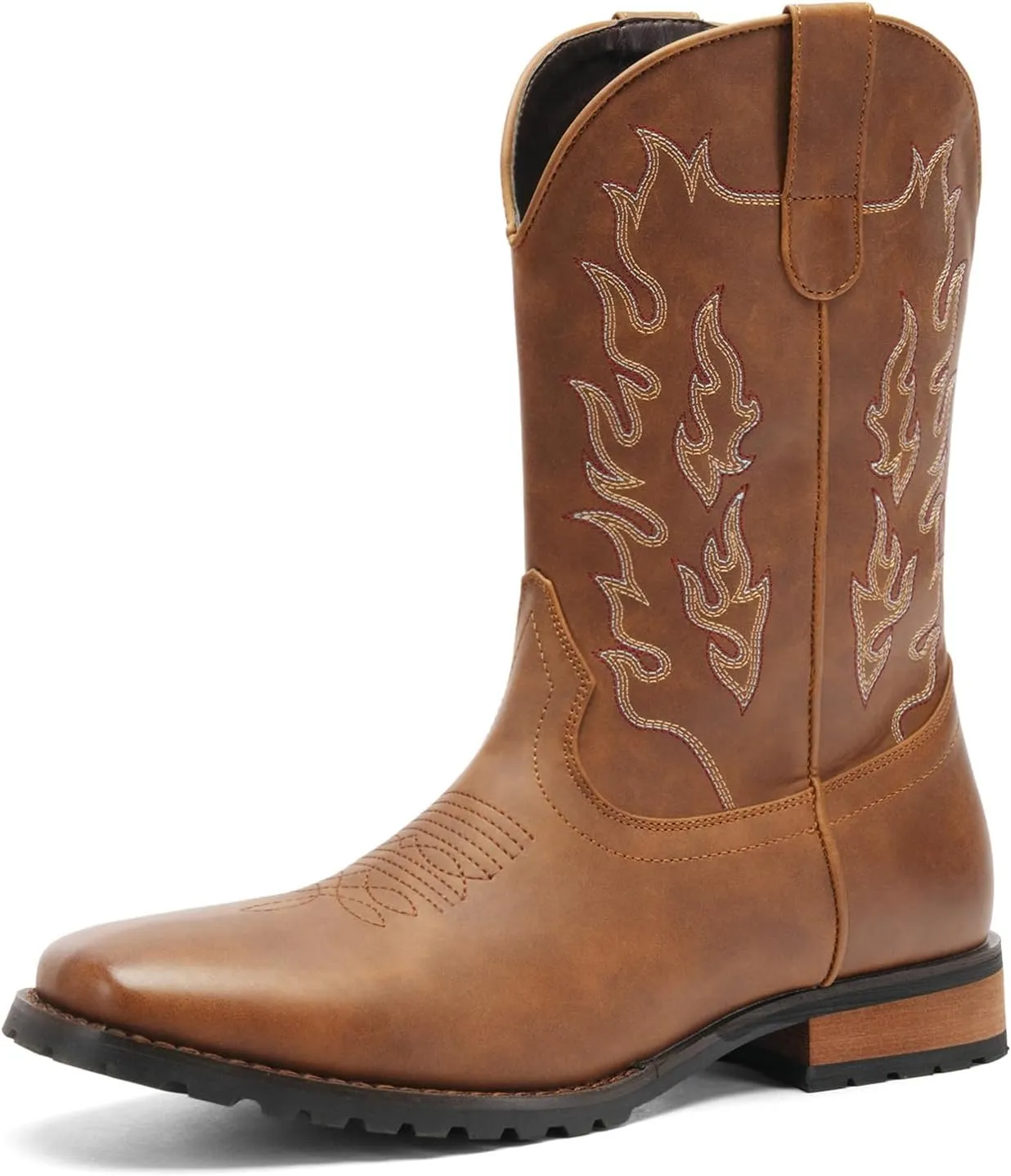 Western Cowboy Boots for Men Embroidered Square Toe Comfortable Chunky Heel Fashionable Retro Stylish Boots