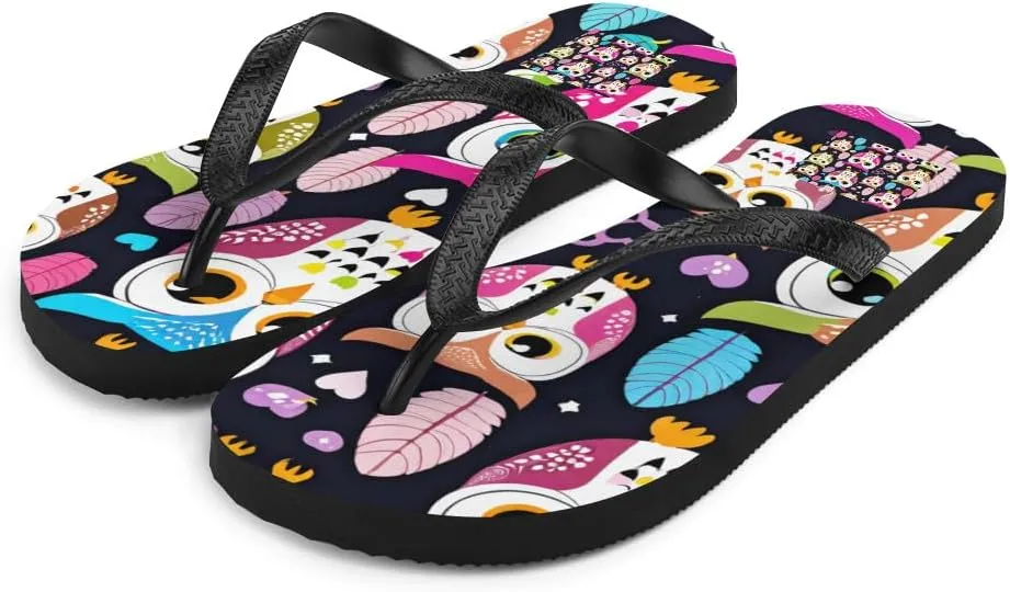 Women's Chic Adorable Colorful Owl Print Luxe Flip-Flops For Beach or Pool