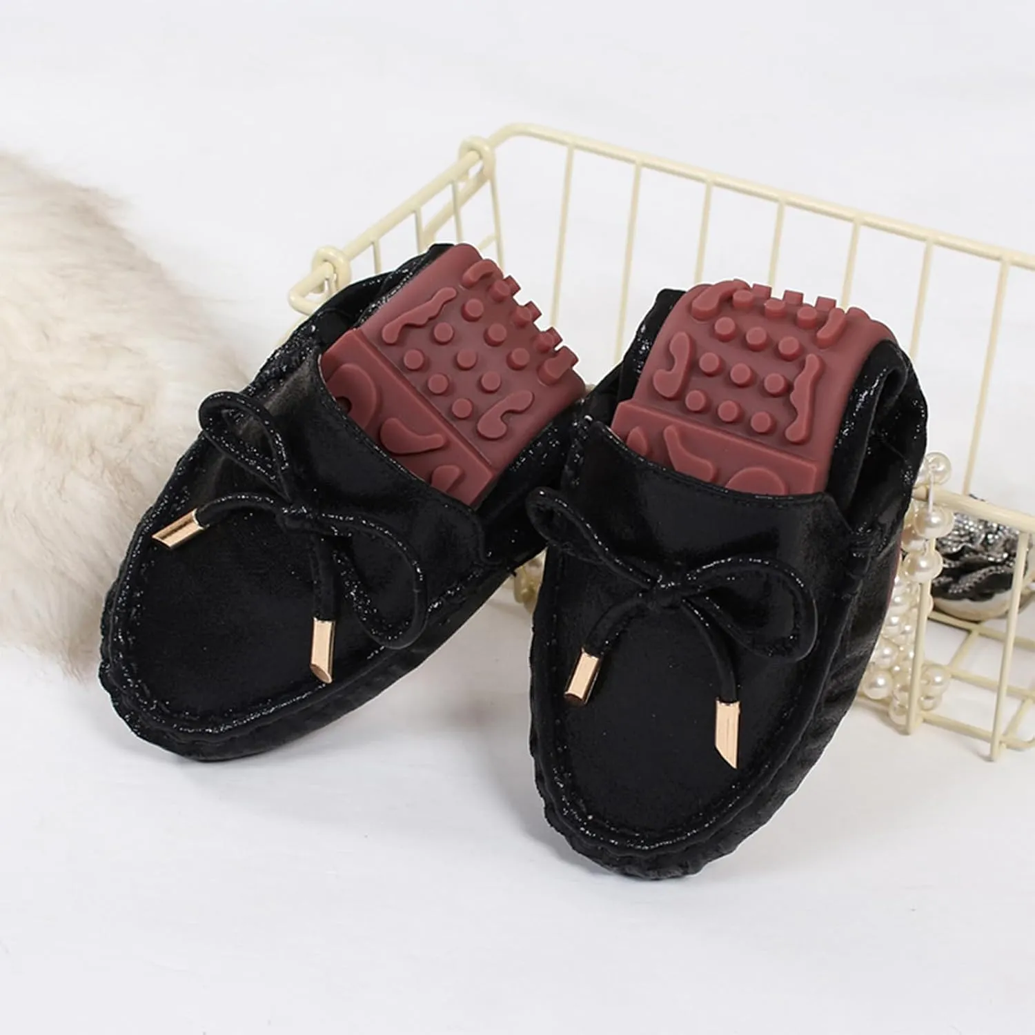 Women's Faux Leather Bowknot Round Toe Ballet Flats Shoes Comfort Light Dress Slip-On Flat Shoes Foldable Portable Travel Breathable Mother Nurse Work Shoes