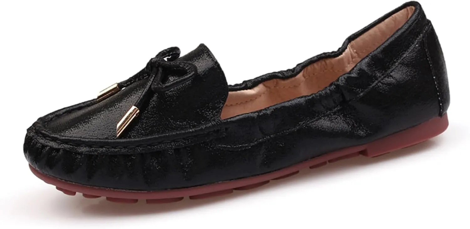 Women's Faux Leather Bowknot Round Toe Ballet Flats Shoes Comfort Light Dress Slip-On Flat Shoes Foldable Portable Travel Breathable Mother Nurse Work Shoes