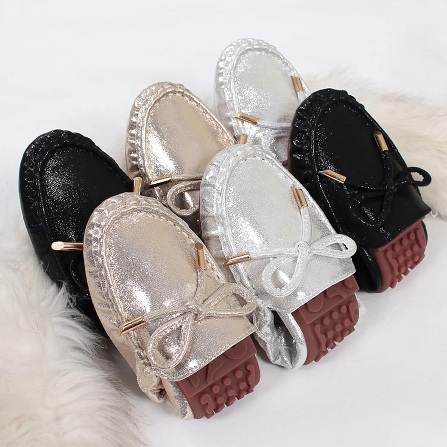 Women's Faux Leather Bowknot Round Toe Ballet Flats Shoes Comfort Light Dress Slip-On Flat Shoes Foldable Portable Travel Breathable Mother Nurse Work Shoes