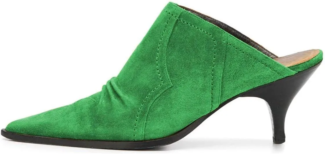 YDN Women Chic Slip On Low Heel Mules Pumps Pointed Toe Loafers Kitten Sandals Suede Comfort Sexy Shoes